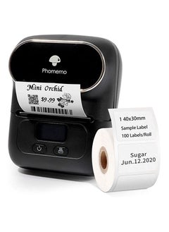 Phomemo M110 Portable Thermal Label Printer Bluetooth Connection Apply For Labeling Shipping Office Cable Retail Barcode And More with 1 40×30mm Label Roll Black Plus Free Paper