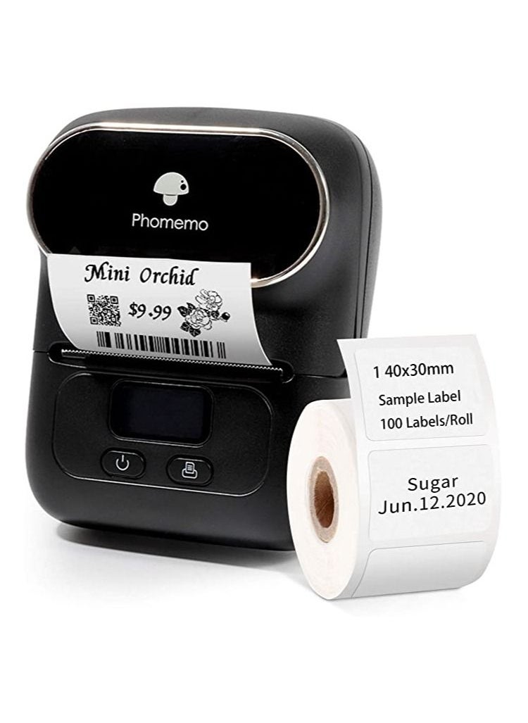 Generic - Phomemo M110 Portable Thermal Label Printer Bluetooth Connection Apply For Labeling Shipping Office Cable Retail Barcode And More with 1 40×30mm Label Roll Black Plus Free Paper - Image 1