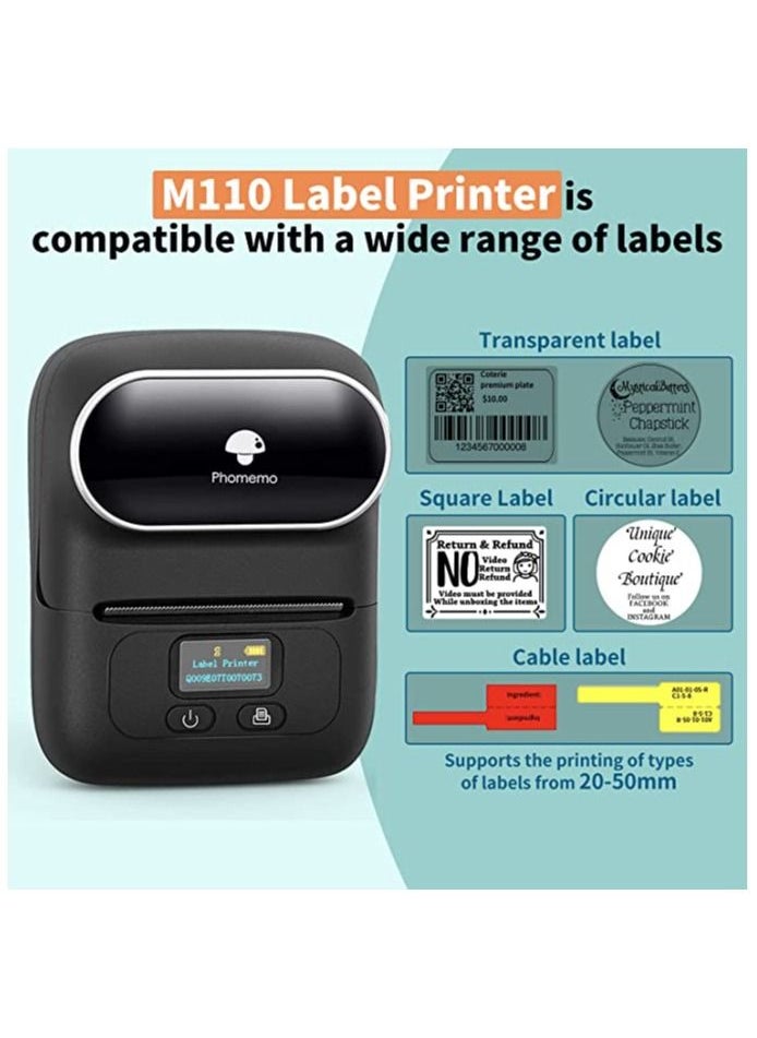 Generic - Phomemo M110 Portable Thermal Label Printer Bluetooth Connection Apply For Labeling Shipping Office Cable Retail Barcode And More with 1 40×30mm Label Roll Black Plus Free Paper - Image 1