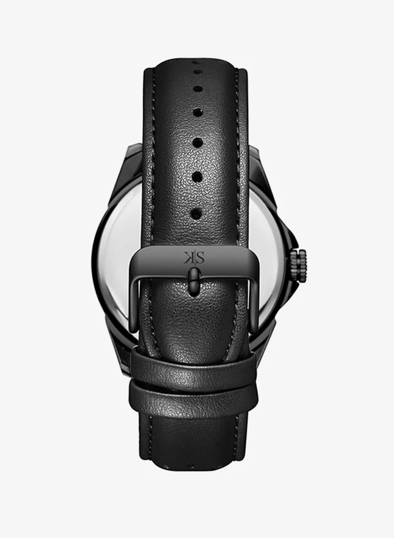 KENNETH SCOTT Men's Leather  Analog Watch K24022-BLBBO - 43 mm