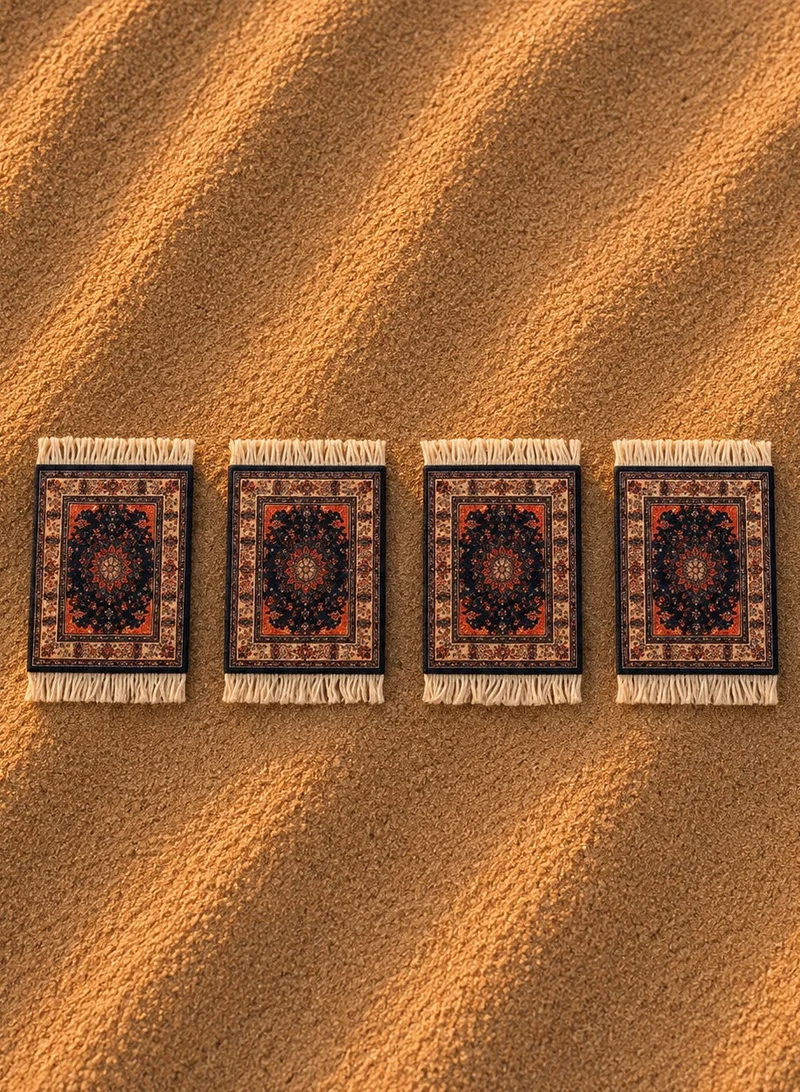 تحفة لوكس سجادة أكواب توهفا لوكس سلطان أرابيسك – مجموعة من 4 قطع (11 × 9 سم) – قواعد أكواب فاخرة مستوحاة من السجاد الأرابيسك الملكي، ديكور طاولة أنيق مقاوم للحرارة للمنزل والهدايا