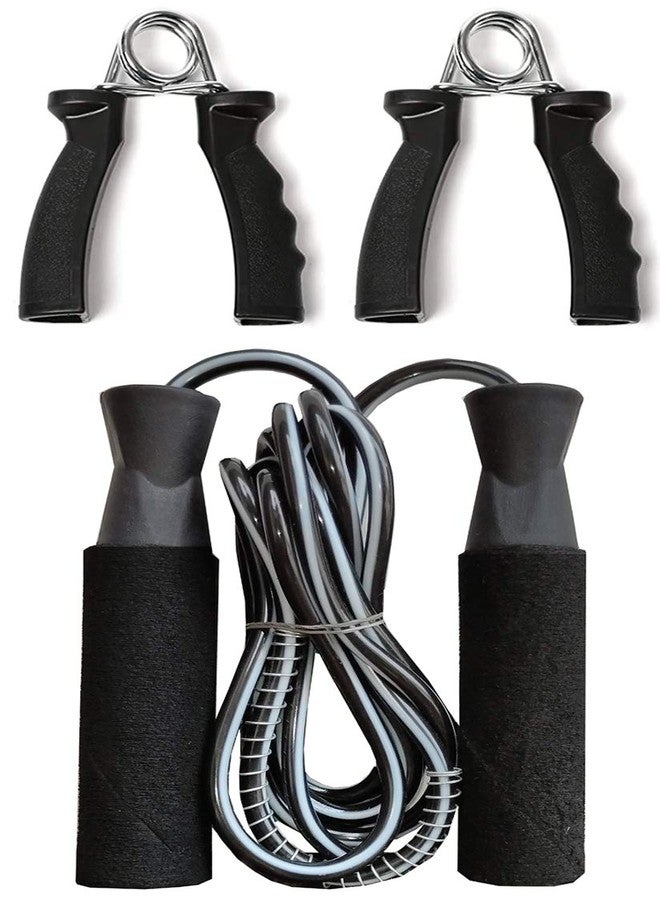 VICTORY Combo of Skipping Rope and 2 Hand Grip for Men and Women Jumping Rope for Exercise Workout & Gym Training Sports Fitness Adjustable Height with Hand Plastic Grip-Black - Image 2