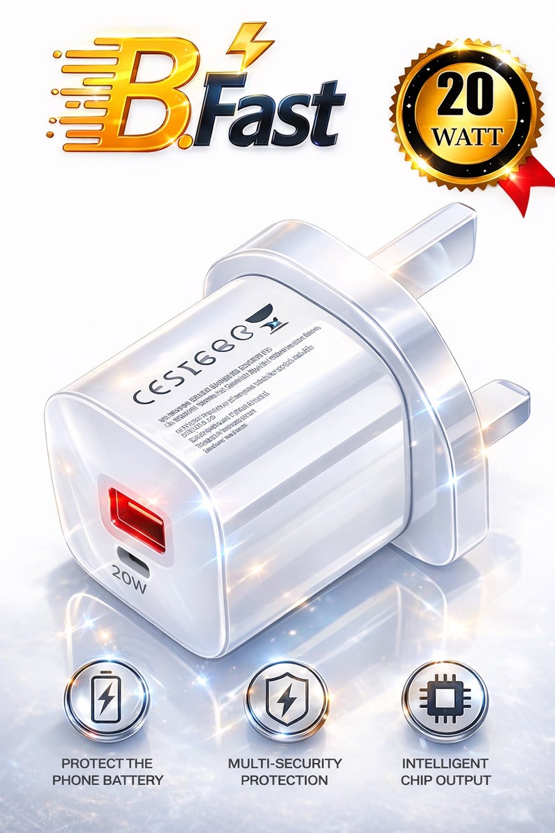 B-Fast 20W Home Charger with Fast PD Input and USBA Input