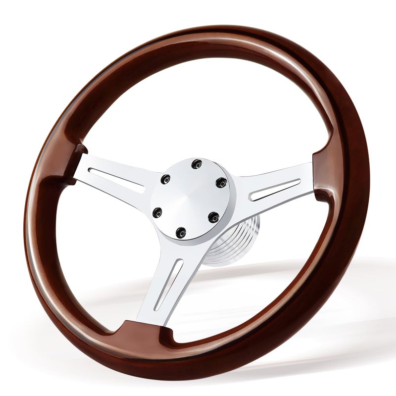 VOONKE 138 Boat Steering Wheel with 34 Tapered Shaft 6 bolts Wood Grain Classic Nostalgia Boat Steering Wheel for Seastar and Verad for Marine Boats YachtVesselsPontoon MarineMirroredsilver - Image 2