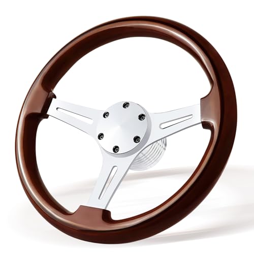 VOONKE 138 Boat Steering Wheel with 34 Tapered Shaft 6 bolts Wood Grain Classic Nostalgia Boat Steering Wheel for Seastar and Verad for Marine Boats YachtVesselsPontoon MarineMirroredsilver - Image 1