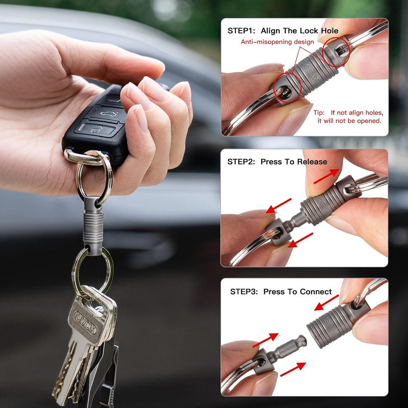 TISUR Titanium Quick Release Keychain, 360° Rotation Separating Keychain,Small Pull Apart Key Chain With Detachable Key Rings - Image 3