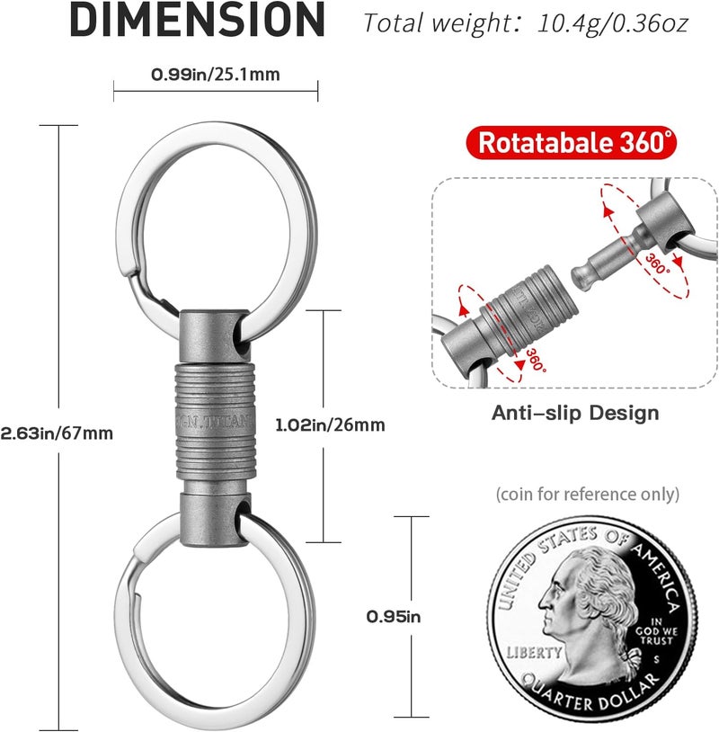 TISUR Titanium Quick Release Keychain, 360° Rotation Separating Keychain,Small Pull Apart Key Chain With Detachable Key Rings - Image 2