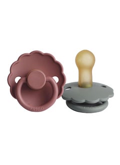 FRIGG Daisy Latex Baby Pacifier, 6-18 Months, Pack of 2, Size 2 - French Grey/Woodchuck  - Image 1