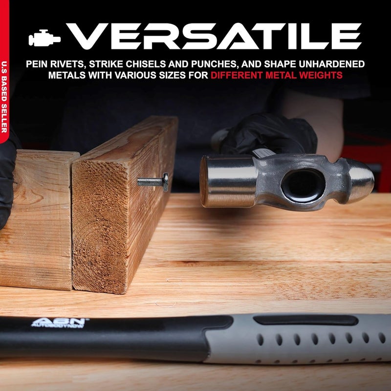 ABN Ball Pein Hammer 5-pc Set – 8, 12, 16, 24, 32 oz – Fiberglass & Carbon Steel for Metal Rivet, Chisel, Punch - Image 3