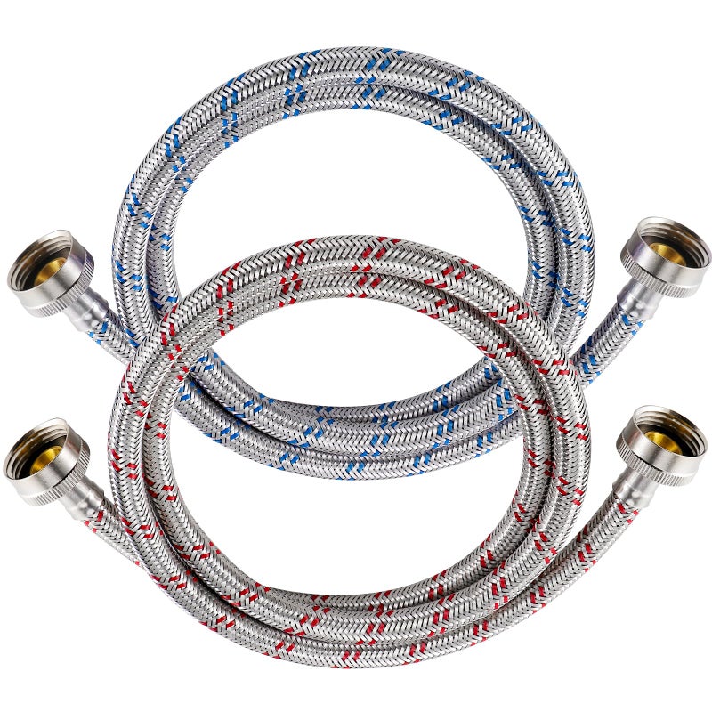 Yejesiy 4 Ft Washing Machine Hoses 2 Packs Premium Stainless Steel Washer Hoses Burst Proof Hot and Cold Striped Water Supply Hoses with 34 Standard Interface fit for ALL Washer