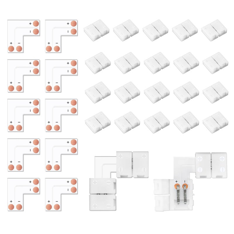 VIPMOON L Shape 2 Pin LED Strip Connectors 10mm, 10 Pcs Right Angle Corner Connector 90Â° Degree Solderless Snap Down Quick for 10mm Wide 5050 5630 LED Light Strip Single Color - Image 1