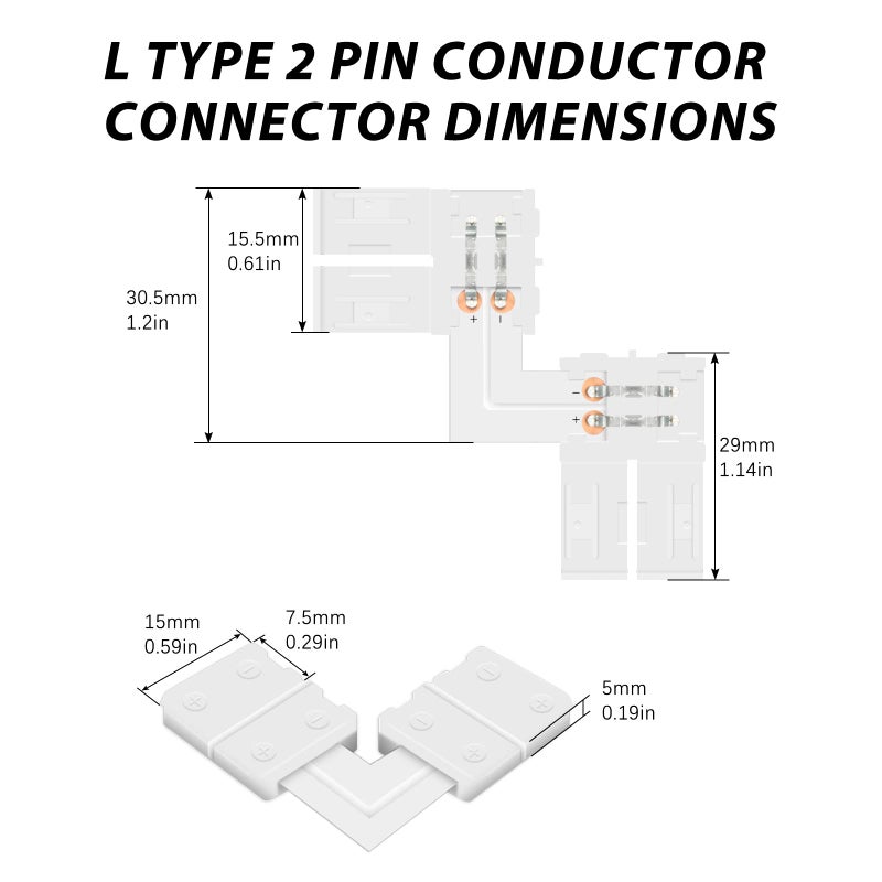 VIPMOON L Shape 2 Pin LED Strip Connectors 10mm, 10 Pcs Right Angle Corner Connector 90Â° Degree Solderless Snap Down Quick for 10mm Wide 5050 5630 LED Light Strip Single Color - Image 5