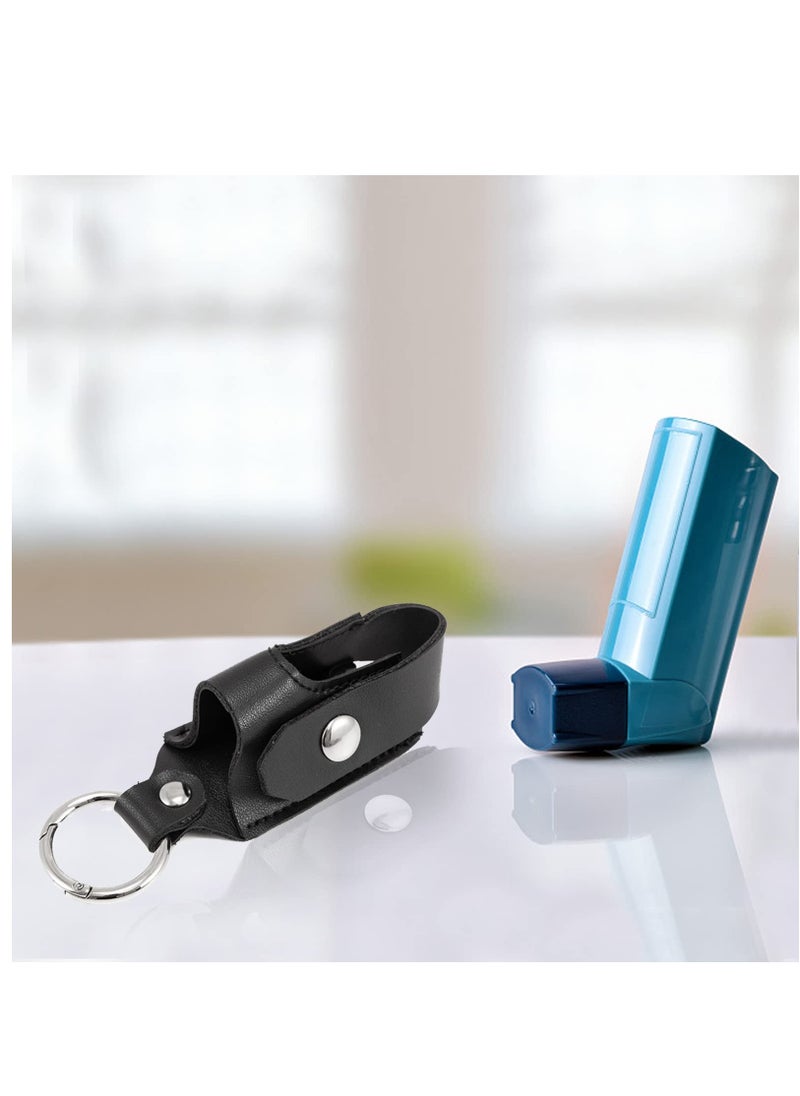 Excefore - Asthma Inhaler Holder Carrying Holder for L-Shaped Inhaler PU Leather Protective Travel Handy Mini Holster for Adults and Kids,Carrying Case with Carabiner Clip, Inhaler Not Included, Black - Image 1