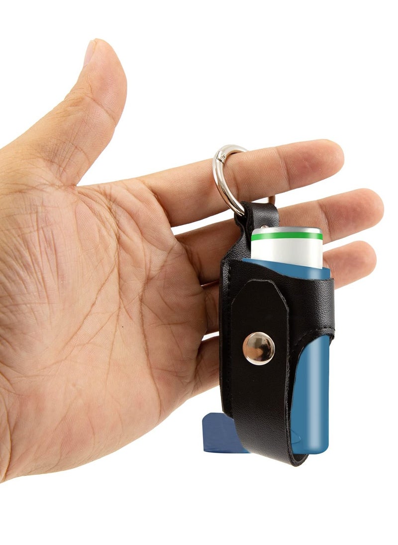 Excefore - Asthma Inhaler Holder Carrying Holder for L-Shaped Inhaler PU Leather Protective Travel Handy Mini Holster for Adults and Kids,Carrying Case with Carabiner Clip, Inhaler Not Included, Black - Image 1
