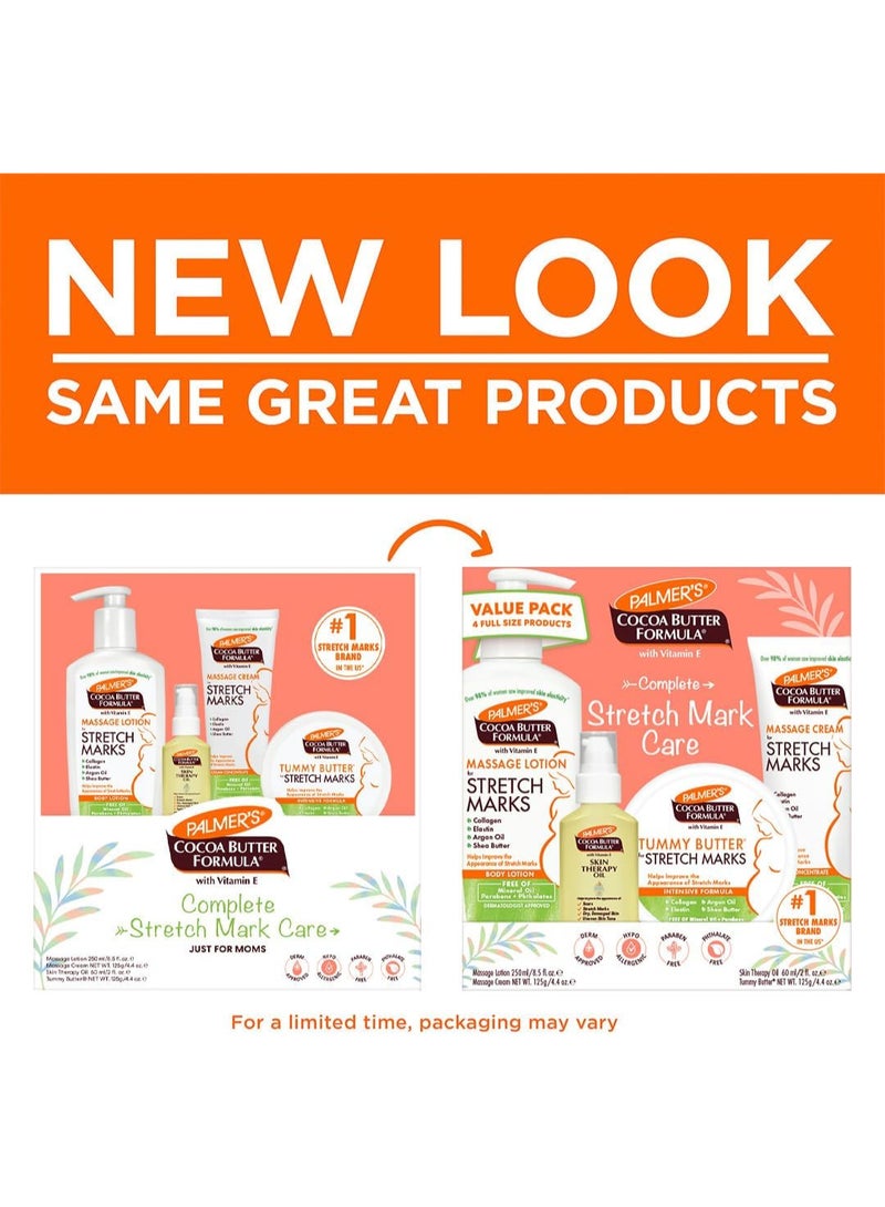 بالمرز مجموعة العناية بالبشرة أثناء الحمل من باتر فورميولا لعلاج علامات التمدد والندبات، معتمدة من أطباء الجلدية، هدية للأم الحامل، مجموعة كاملة الحجم من 4 قطع - Image 2