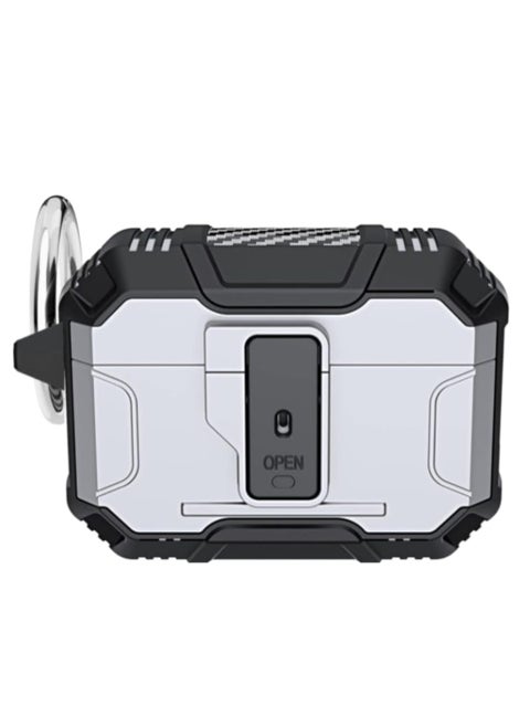 Lock Case Compatible with AirPods 4/4 NC with Active Noise Cancellation with Keychain, Cool Rugged Armor Shockproof Protective Cover Compatible with AirPods 4/4 NC SILVER
