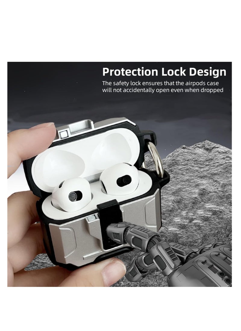 Generic - Lock Case Compatible with AirPods 4/4 NC with Active Noise Cancellation with Keychain, Cool Rugged Armor Shockproof Protective Cover Compatible with AirPods 4/4 NC SILVER - Image 1