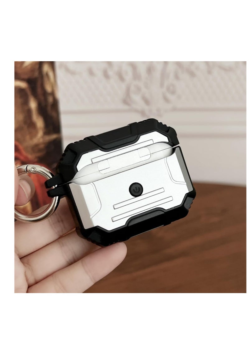 Generic - Lock Case Compatible with AirPods 4/4 NC with Active Noise Cancellation with Keychain, Cool Rugged Armor Shockproof Protective Cover Compatible with AirPods 4/4 NC SILVER - Image 1