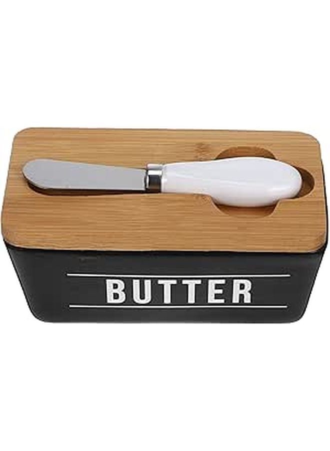 Ceramic Butter Dish with Lid and Stainless Steel Spreader 400ml Kitchen Countertop Holder - Image 1