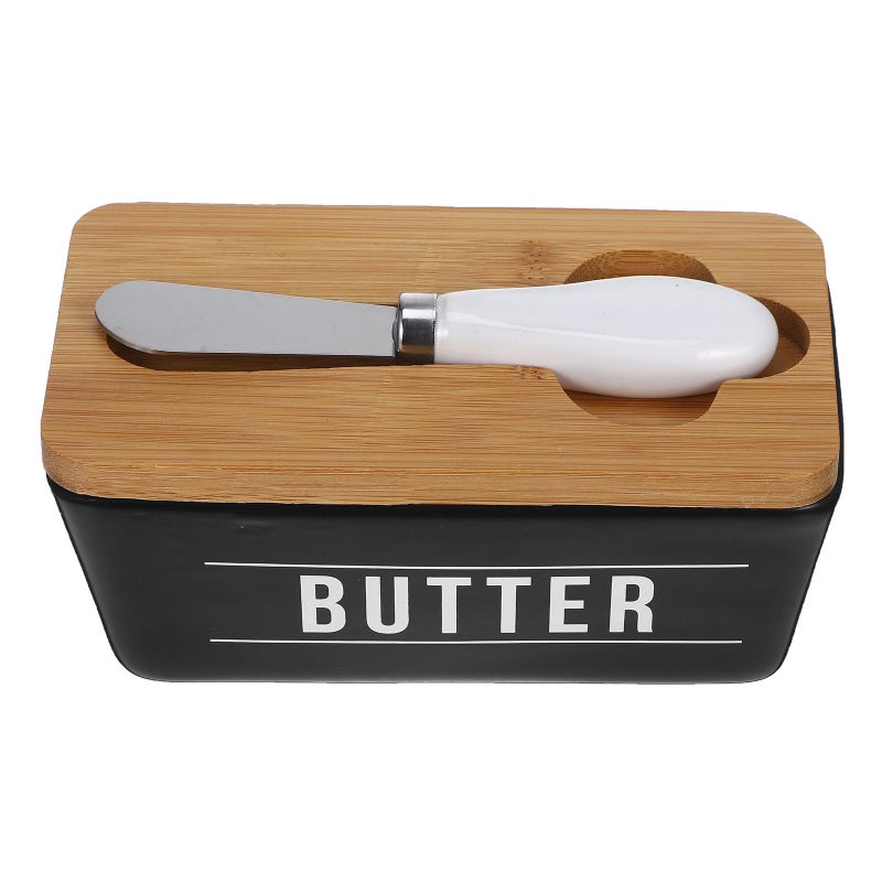 Ceramic Butter Dish with Lid and Stainless Steel Spreader 400ml Kitchen Countertop Holder - Image 2