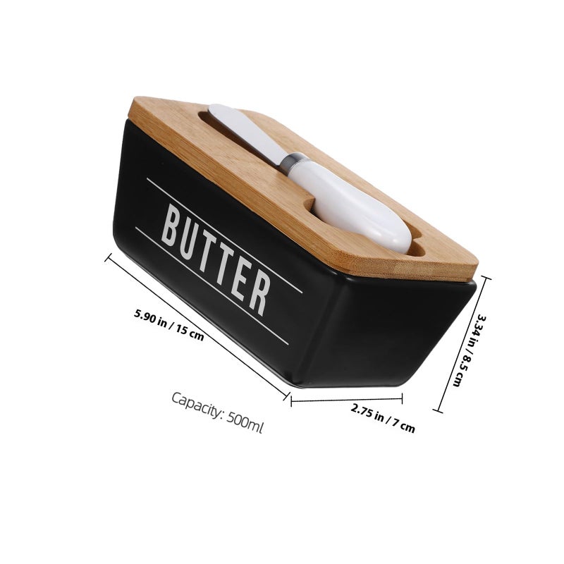 Ceramic Butter Dish with Lid and Stainless Steel Spreader 400ml Kitchen Countertop Holder - Image 3