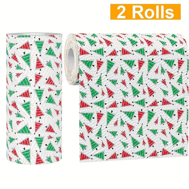 2 حزمة من مناشف ورقية عيد الميلاد 3 طبقات متينة لديكور المطبخ العطل - Image 1