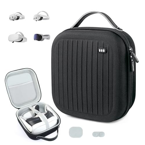 Krypthos Hard Carrying Case Compatible with Meta Quest 3S/Quest 3/Quest 2/Vision Pro, Portable VR Gaming Headset and Touch Controllers Case with Lens Protector, for Travel and Home Storage (Black) - Image 1