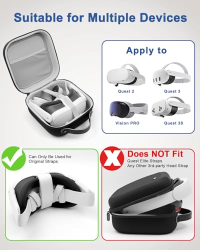 Krypthos Hard Carrying Case Compatible with Meta Quest 3S/Quest 3/Quest 2/Vision Pro, Portable VR Gaming Headset and Touch Controllers Case with Lens Protector, for Travel and Home Storage (Black) - Image 2