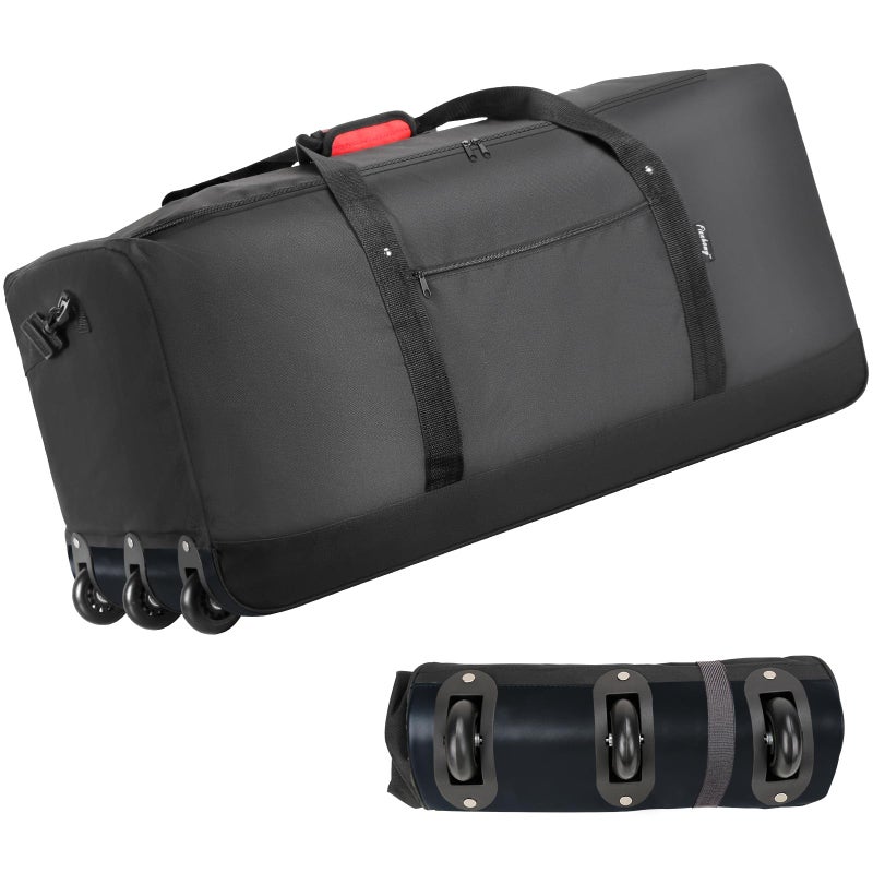 Finnhomy 120L Foldable Rolling Duffel Bag with 3 Wheels, Light Weight Travel Duffel bag with Large Loading Capacity, 32 inch Rolling Duffel bag with Shoulder Strap for Travel Camping Sports, Black - Image 1