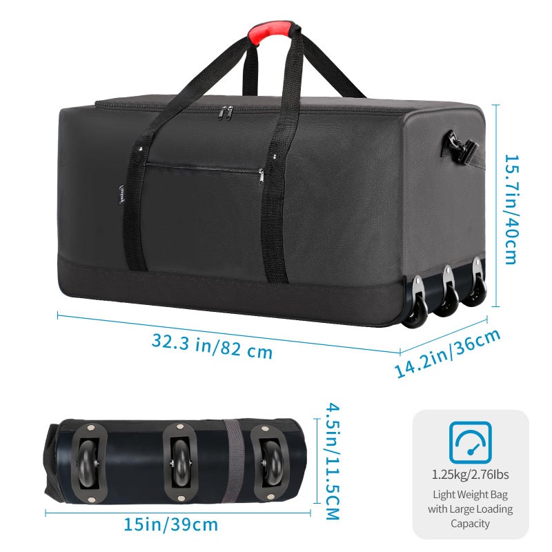 Finnhomy 120L Foldable Rolling Duffel Bag with 3 Wheels, Light Weight Travel Duffel bag with Large Loading Capacity, 32 inch Rolling Duffel bag with Shoulder Strap for Travel Camping Sports, Black - Image 2