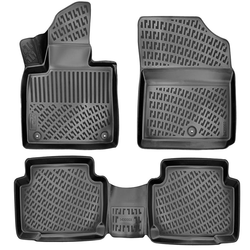 RizLiner Hyundai Santa FE 20212023 No Hybrid Models Floor Mats 3D Custom Fit Compatible with Santa FE Rubber Car Mats Laser Measured Floor Liners All Weather Waterproof Odorless Front Rear
