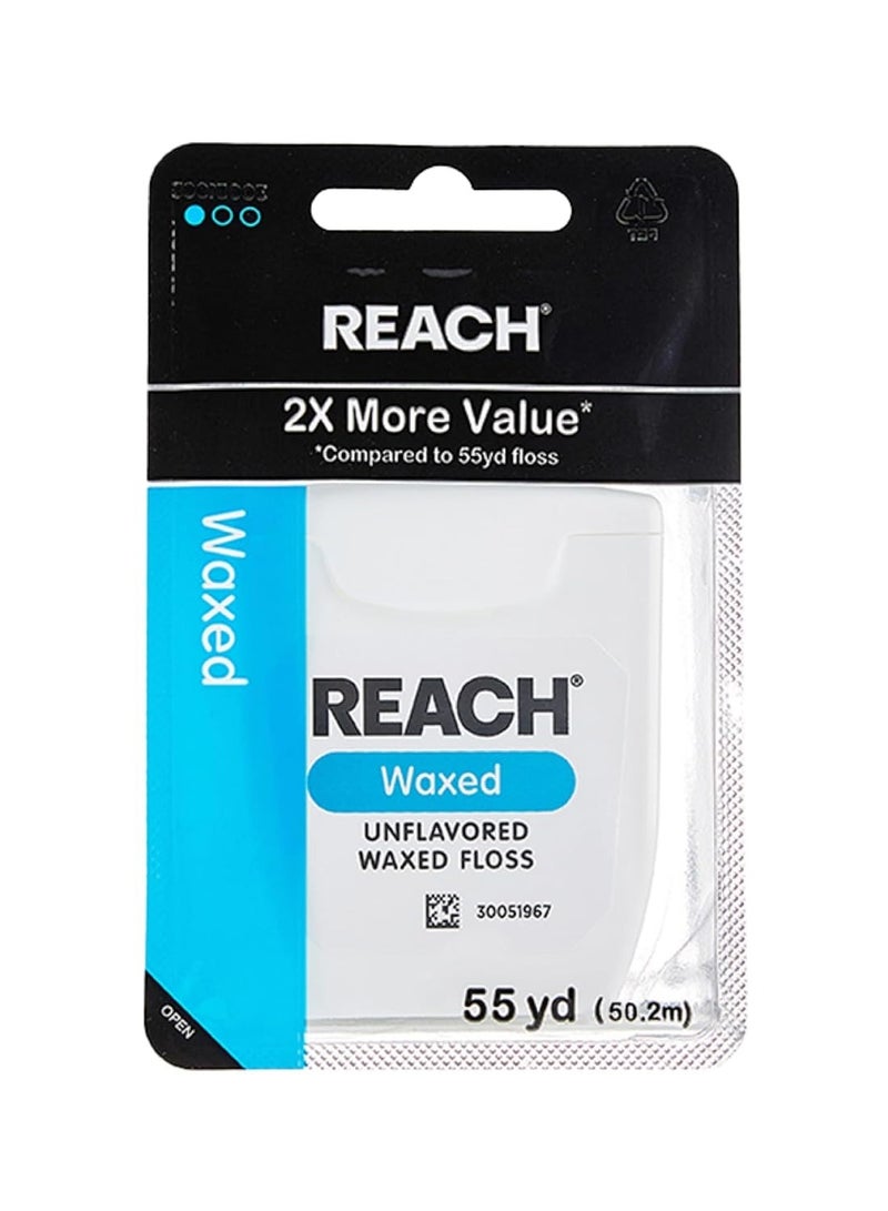 REACH REACH Waxed Dental Floss,Unflavored, Plaque Remover for Teeth, Shred Resistant, Floss Slides Smoothly, Easy to Use, Waxed, Deep Cleaning Teeth, Oral Care, PFAS Free, for Adults & Kids, 1 Pack, 55 yd - Image 1