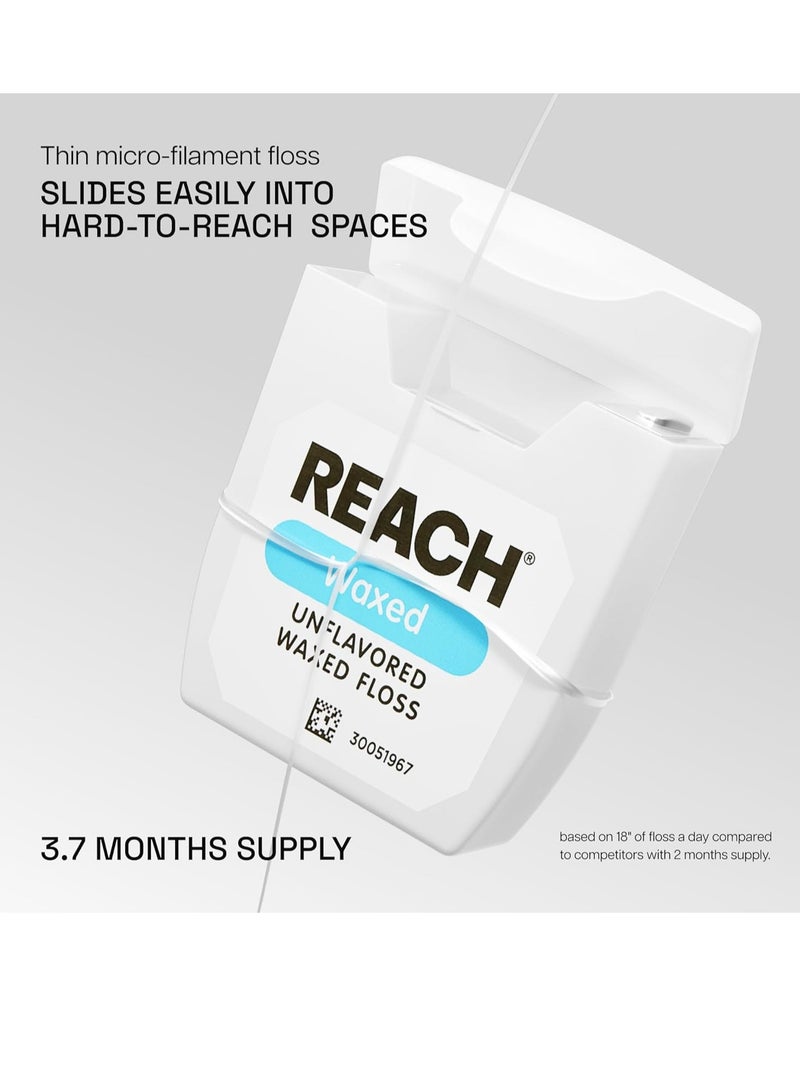 REACH REACH Waxed Dental Floss,Unflavored, Plaque Remover for Teeth, Shred Resistant, Floss Slides Smoothly, Easy to Use, Waxed, Deep Cleaning Teeth, Oral Care, PFAS Free, for Adults & Kids, 1 Pack, 55 yd - Image 4