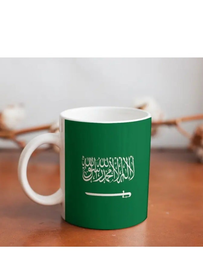 RYN Coffee Mug with Arabic Calligraphy & Double-Sided Green Design with Flag of Suadi Arabia - Image 1