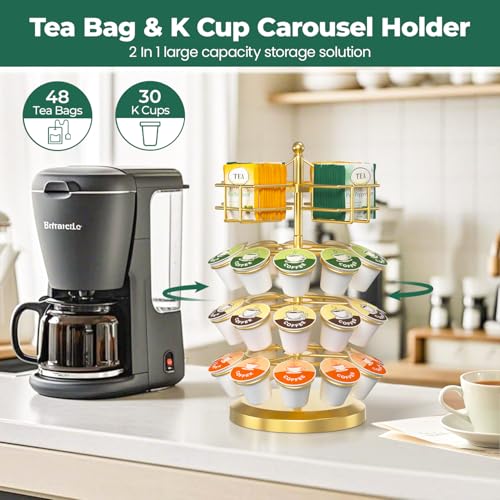 EsLuker.ly K Cup Holder Coffee Pod Organizer Carousel for Countertop, Rotatable Metal 4-Tier Storage Rack Stand for 30 K Cups & Tea Bags, Convenience Meets Elegance, Gold - Image 3