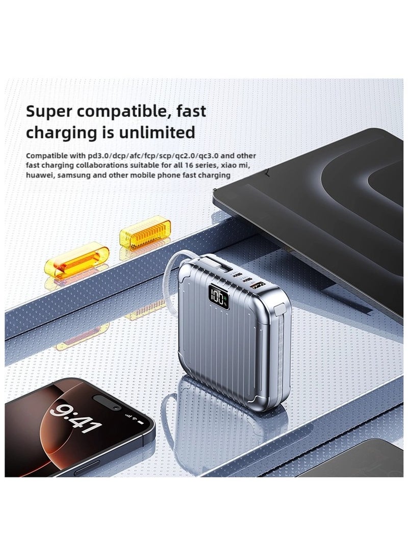 أوماكس 10000 mAh Fast Charging Power Bank, 30W Power Delivery with USB TypeC & IOS Cables  LED Display for iPhone 15 &16 Series, Samsung S24/S23/S25  iPad and Android Phones and More-SILVER - Image 2