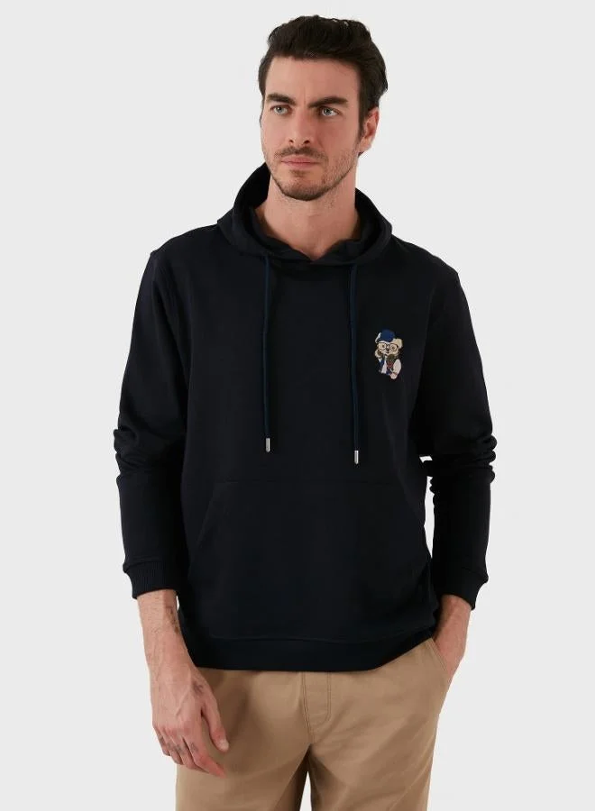 Buratti Cotton Regular Fit Hooded Sweatshirt with Kangaroo Pocket for Men SWEAT 6141006B