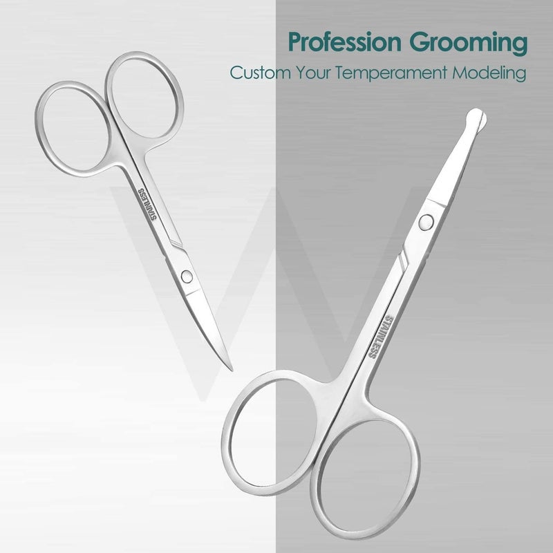 ChicAbode Small Facial Hair Grooming Scissors Eyebrow Eyelash Nose Scissors Stainless Steel Straight Curved Rounded Trimming Manicure Scissors (Pack Of 2) - Image 5