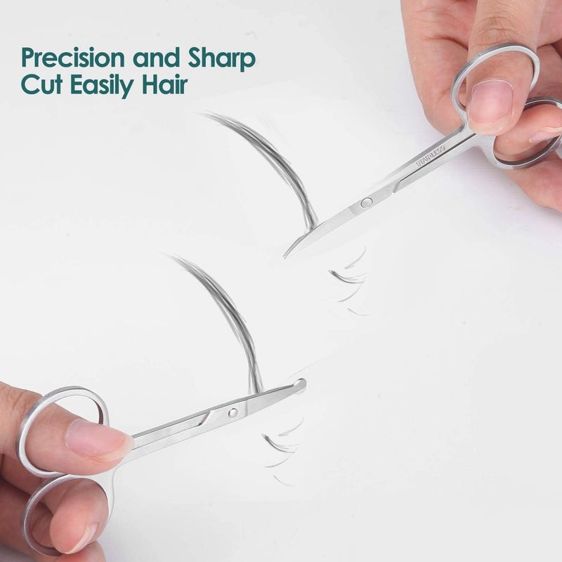 ChicAbode Small Facial Hair Grooming Scissors Eyebrow Eyelash Nose Scissors Stainless Steel Straight Curved Rounded Trimming Manicure Scissors (Pack Of 2) - Image 2