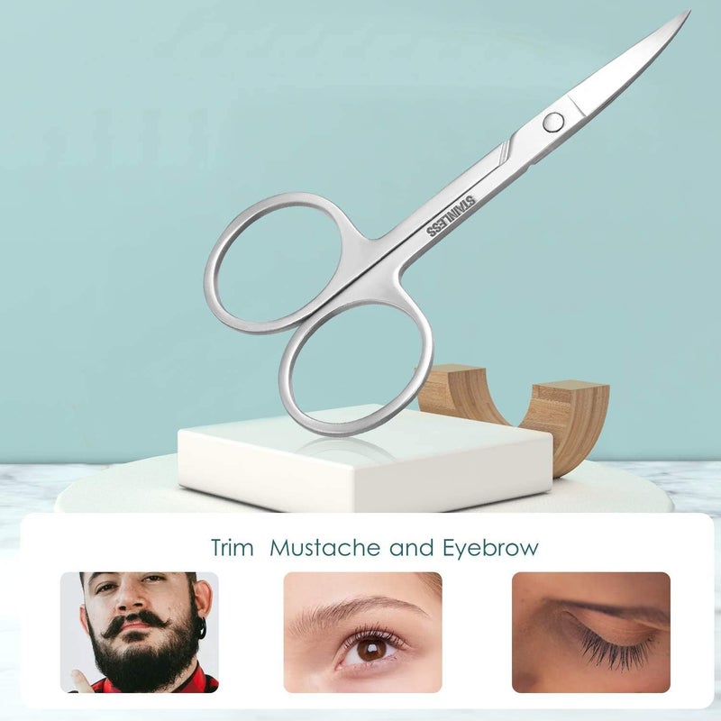 ChicAbode Small Facial Hair Grooming Scissors Eyebrow Eyelash Nose Scissors Stainless Steel Straight Curved Rounded Trimming Manicure Scissors (Pack Of 2) - Image 3