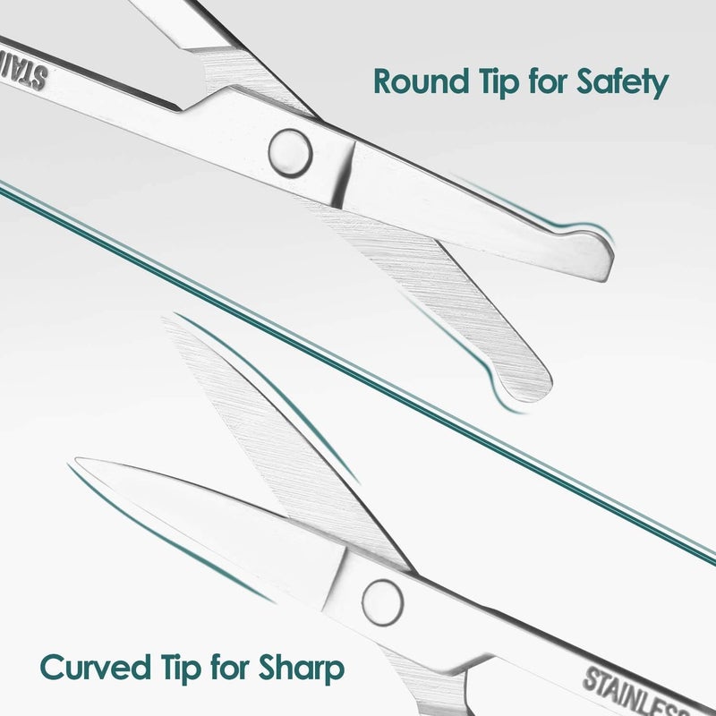 ChicAbode Small Facial Hair Grooming Scissors Eyebrow Eyelash Nose Scissors Stainless Steel Straight Curved Rounded Trimming Manicure Scissors (Pack Of 2) - Image 4
