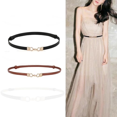 Preptep 2PCS women waist belt for women dresses,Thin Waist Belt - Adjustable Leather Belt with Gold Buckle Black & Brown Belts for ladies - Image 5