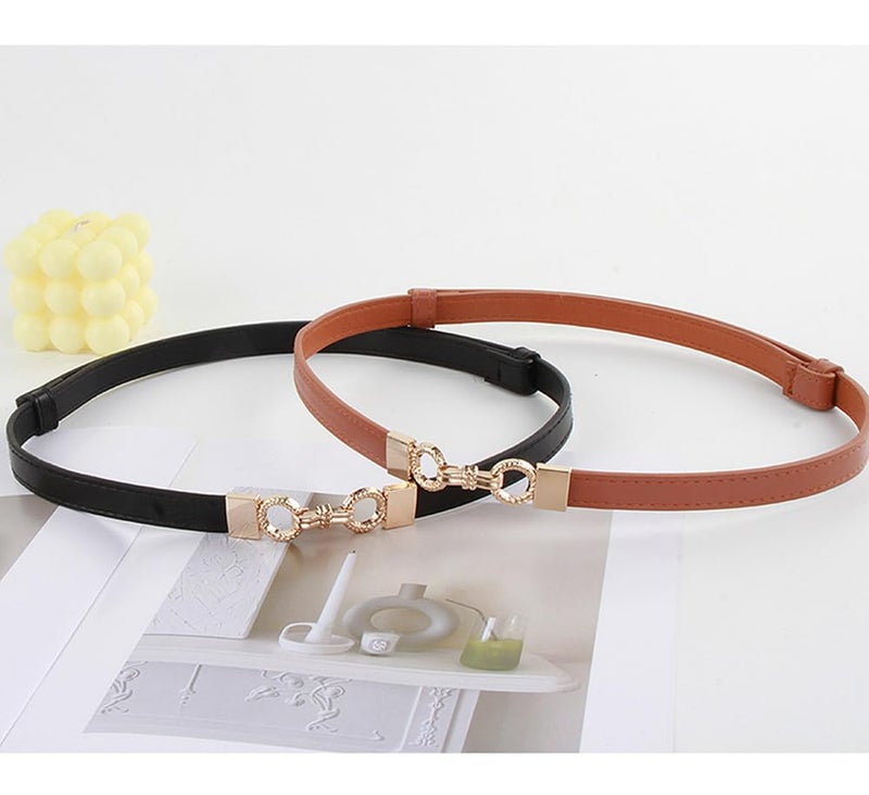 Preptep 2PCS women waist belt for women dresses,Thin Waist Belt - Adjustable Leather Belt with Gold Buckle Black & Brown Belts for ladies - Image 3