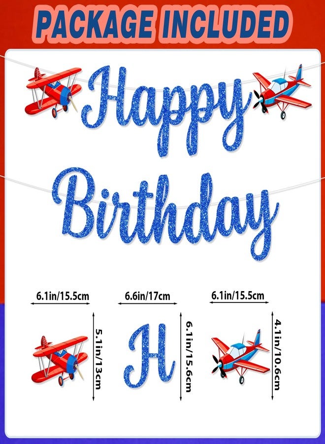 MZ.ogm Airplane Birthday Party Decorations - Airplane Party Decorations with Blue Glitter Happy Birthday Banner Plane Balloons Hanging Swirls Centerpieces for Boys Plane Themed Decor - Image 2