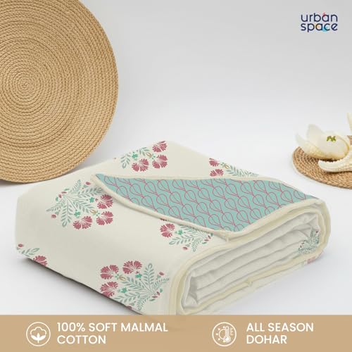 Urban Space 100% Cotton Malmal Double Bed Dohar, All Season Reversible Blanket, Soft, Lightweight and Breathable Ac Dohar/Quilt/Blanket/for Bed, Sofa AC Blanket (86 x 95 inch, Malhaar Dusty Blue) - Image 3