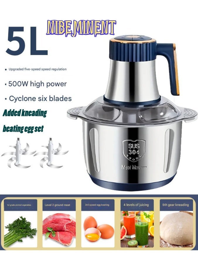 NIBEMINENT 5L Multifunctional Electric Chopper  Food Processor Added kneading/beating egg Stainless Steel Five-Speed, Six Pure Steel Blades, Quick Meat Grinder, Home Use Meat Mincer, Chop and Crush, Suitable for Kitchen, Vegetables, Onions, Garlic, Salad, Baby Food & 5L Multifunctional Electric Chopper  Food Processor Added kneading/beating egg Stainless Steel Five-Speed, Six Pure Steel Blades, Quick Meat Grinder, Home Use Meat Mincer, Chop and Crush, Suitable for Kitchen, Vegetables, Onions, Garlic, Salad, Baby FoodBundle - Image 2