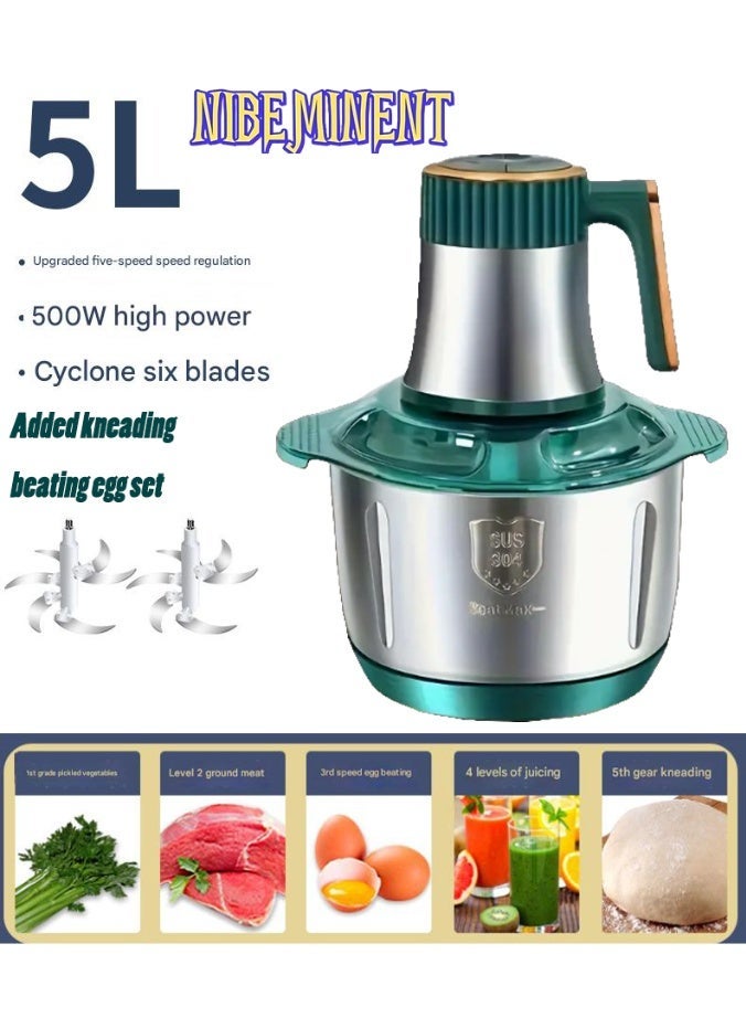 NIBEMINENT 5L Multifunctional Electric Chopper  Food Processor Added kneading/beating egg Stainless Steel Five-Speed, Six Pure Steel Blades, Quick Meat Grinder, Home Use Meat Mincer, Chop and Crush, Suitable for Kitchen, Vegetables, Onions, Garlic, Salad, Baby Food & 5L Multifunctional Electric Chopper  Food Processor Added kneading/beating egg Stainless Steel Five-Speed, Six Pure Steel Blades, Quick Meat Grinder, Home Use Meat Mincer, Chop and Crush, Suitable for Kitchen, Vegetables, Onions, Garlic, Salad, Baby FoodBundle - Image 3