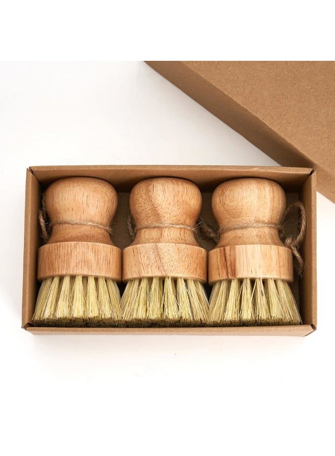 Diahom Bamboo Dish Brush Scrubber 3 Pack for Cleaning Pot Pans Hanging Rope Kitchen Dishwashing - Image 1