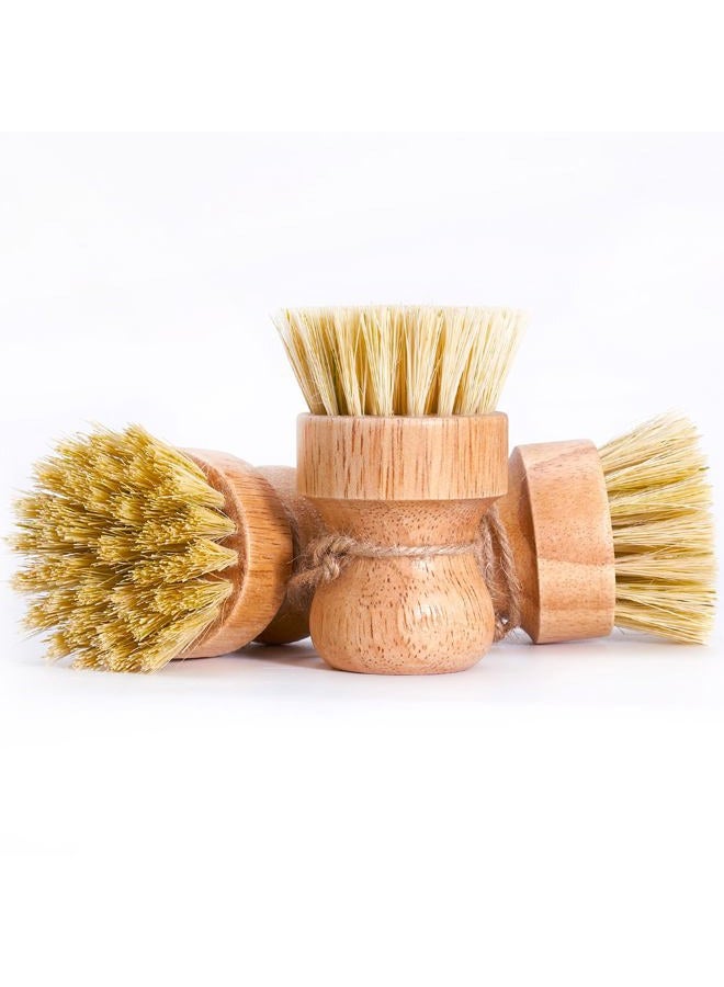 Diahom Bamboo Dish Brush Scrubber 3 Pack for Cleaning Pot Pans Hanging Rope Kitchen Dishwashing - Image 4