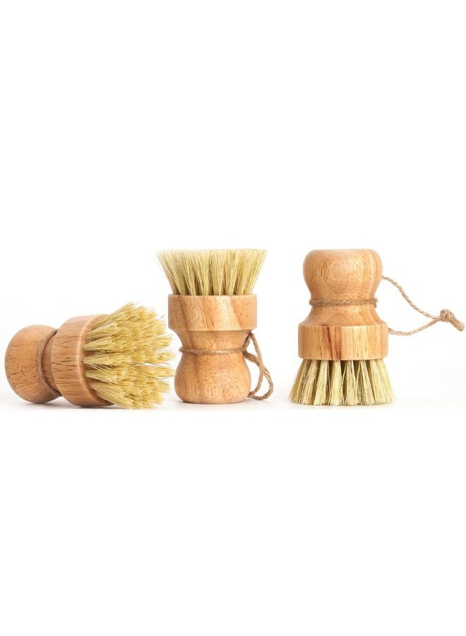 Diahom Bamboo Dish Brush Scrubber 3 Pack for Cleaning Pot Pans Hanging Rope Kitchen Dishwashing - Image 3